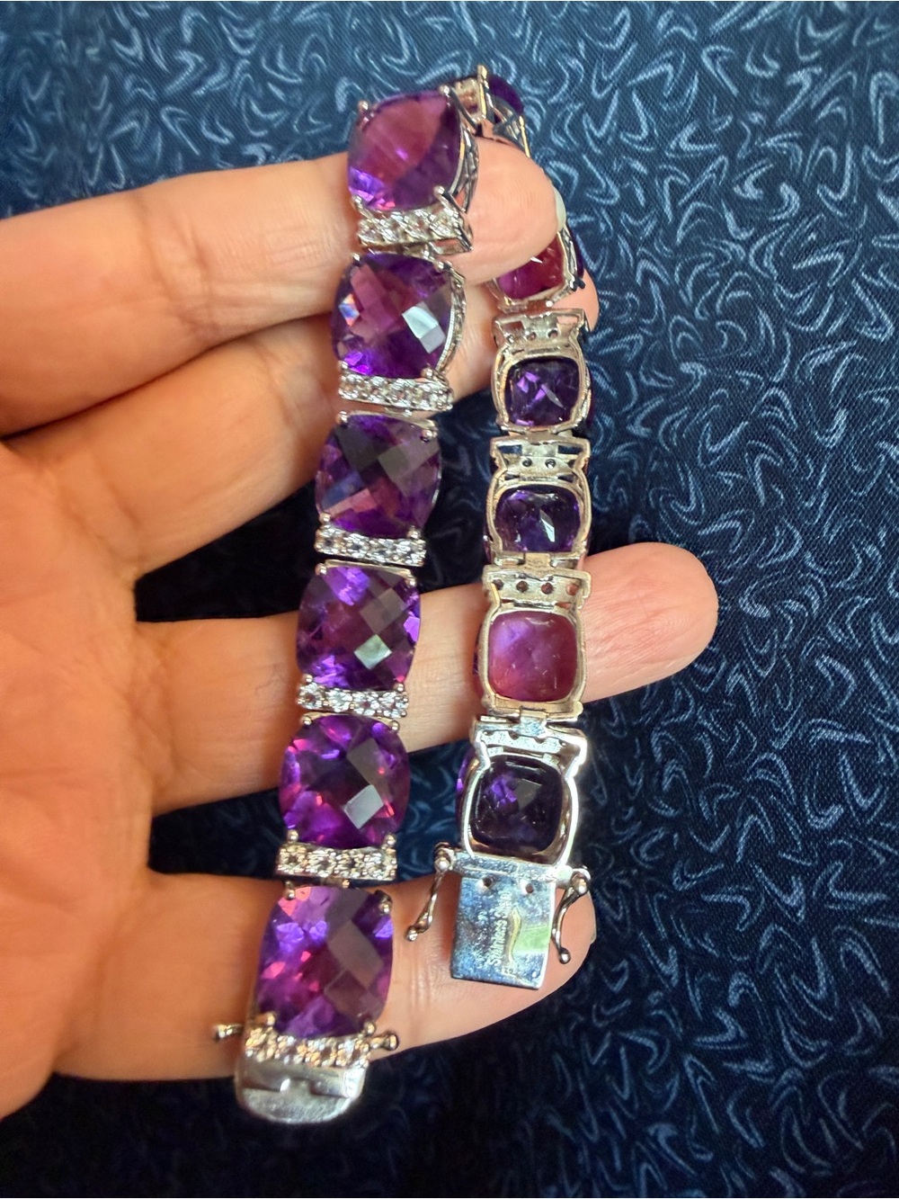 KJC Colleen  Lopez STERLING SILVER genuine AMETHYST tennis BRACELET beautiful!